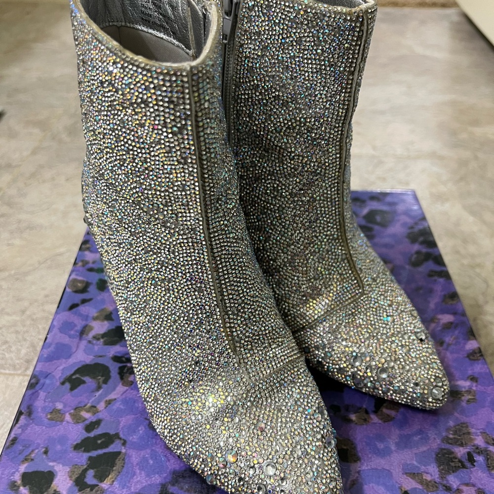 Silver Rhinestone Ankle Boots